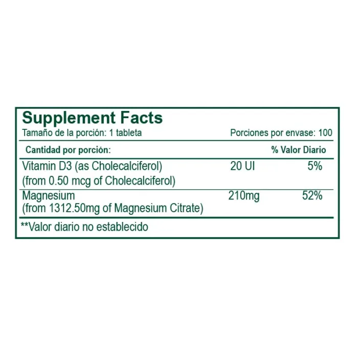CITRATO DE MAGNESIO + VITAMINA D3, 100 Tabletas - Imagen 2