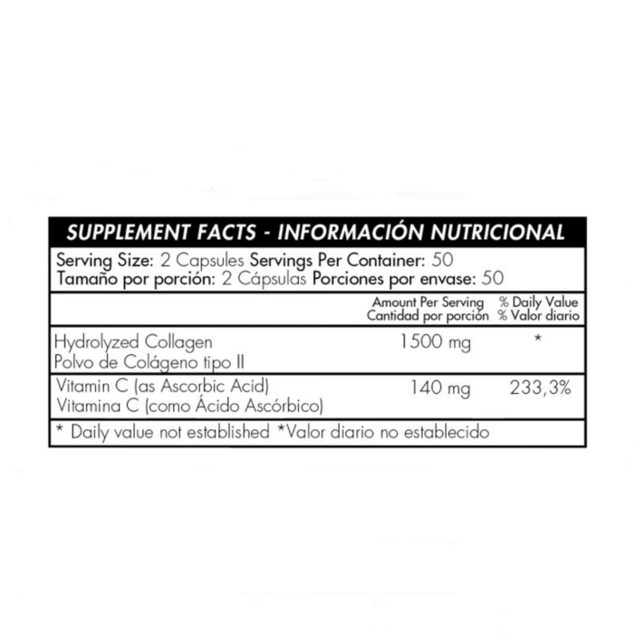 HYDROLYZED COLLAGEN 1500mg + VITAMIN C, 100 Cápsulas  *** COLÁGENO HIDROLIZADO + VITAMINA C, 100 Cápsulas - Imagen 2