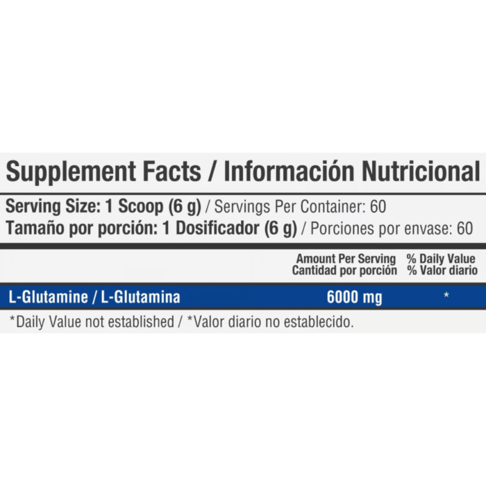 L GLUTAMINE Unflavored 6000 mg 360 gr L GLUTAMINA sin sabor 6000 mg 360 gr - Imagen 2