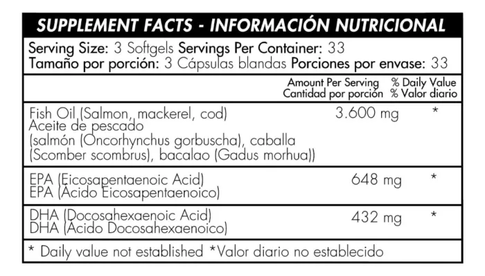OMEGA 3 FISH OIL 1.200 mg, 100 Softgels - Imagen 2