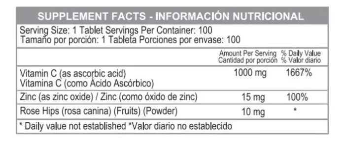 VITAMINA C 1.000 mg + ZINC, 100 Tabletas - Imagen 2